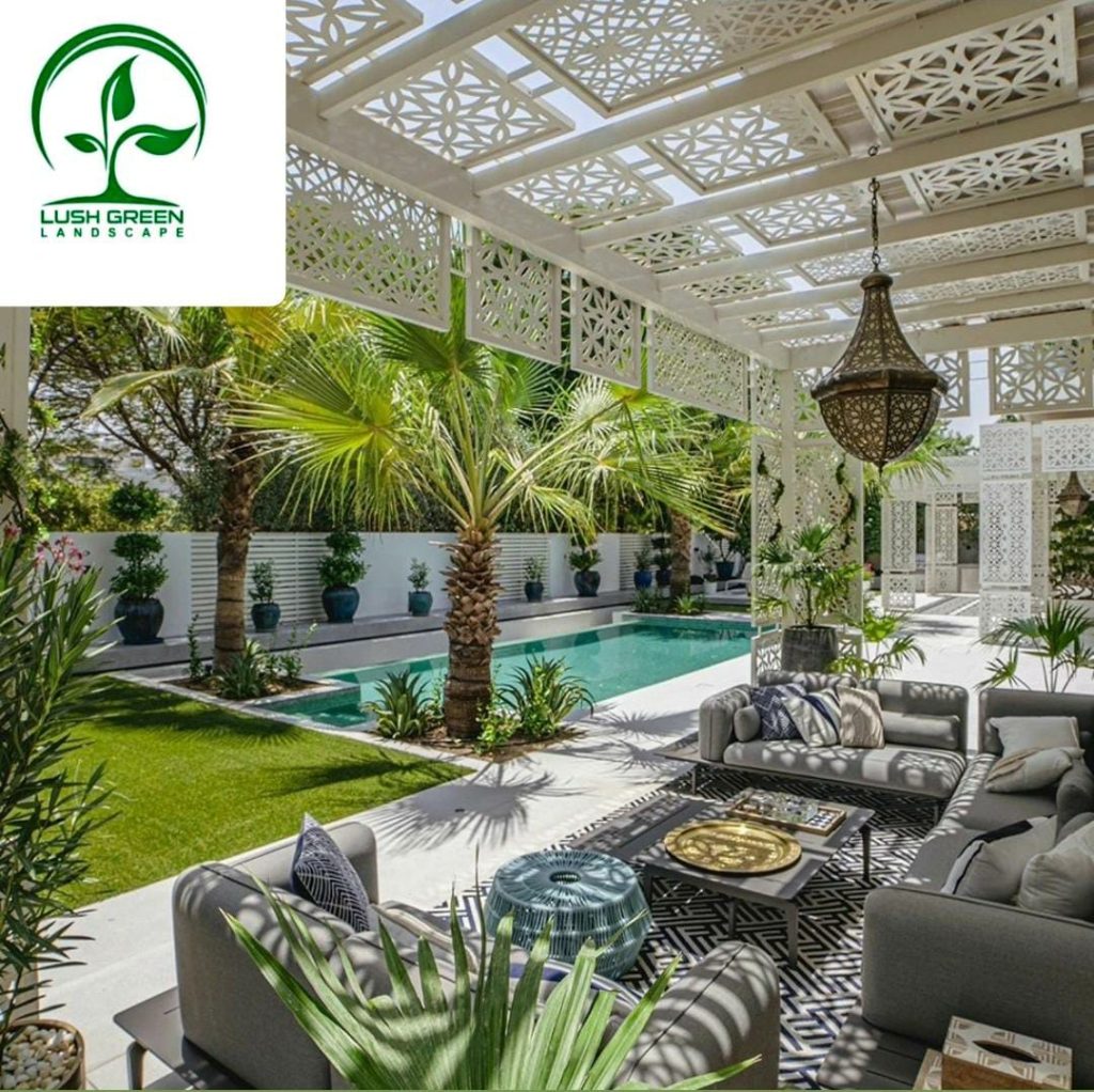Shaded poolside lounge