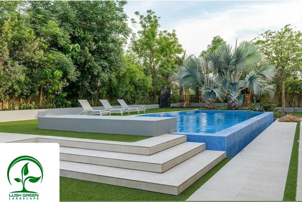 Raised pool with garden planting